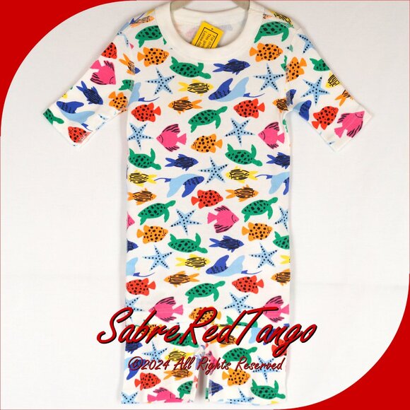 NWT Hanna Andersson Organic Short Johns Pajamas Ocean Friends Print 110 5 - Picture 1 of 4